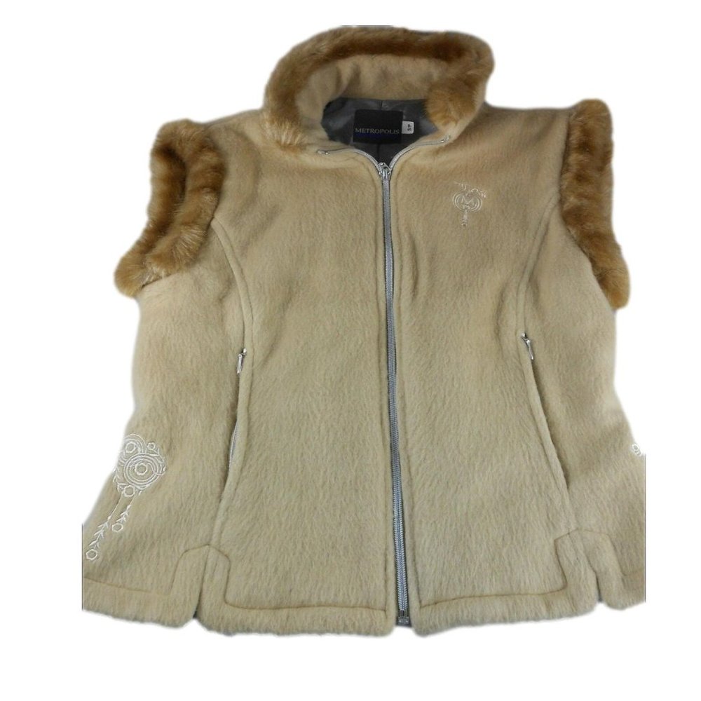 Metropolis Vest Small Faux Fur Sleeveless Line Tan Full Zip Front Womens